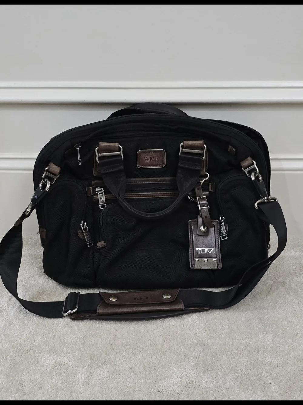 Tumi Black and Brown Travel Brief with Leather Trim